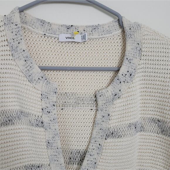 VINCE Popover White Knit Stripe Speckle Sweater Boxy Tunic Top - Picture 6 of 8